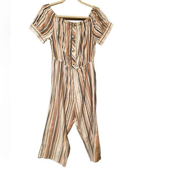 Hint Of Blush Striped Romper Jumpsuit Size Large Wide Leg Cropped - Picture 1 of 11
